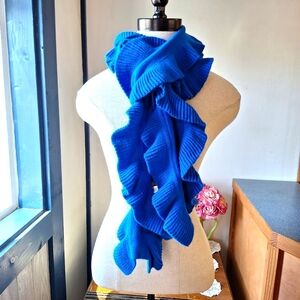 Talbots Lambs Wool Blend Ruffled Cobalt Blue Scarf, CN4971 NWT